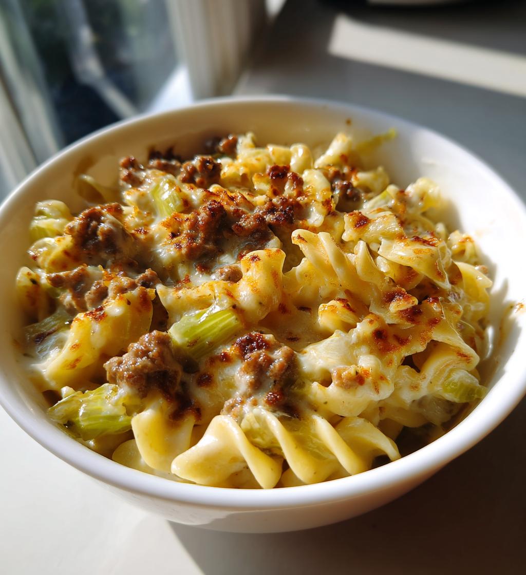 25-Minuten cremige Käse-Lauch Pasta mit Hackfleisch – himmlisch einfach